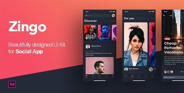 ZINGO - Social UI Kit for Adobe XD  Chat &amp; Messaging Design Uikit