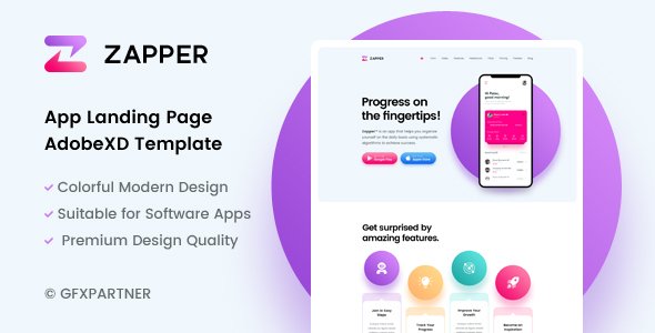 Zapper – App Landing Page Adobe XD Template   Design App template