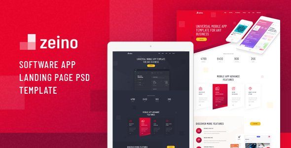 Zeino - Software App Landing Page PSD Template   Design App template