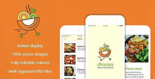 dhaniya - Mobile App PSD  Food &amp; Goods Delivery Design 