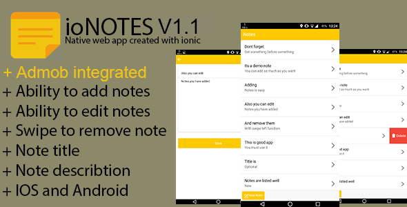 ioNotes v.1.1 - Full Ionic/PhoneGap/Cordova (IOS - Android) App Ionic  Mobile App template