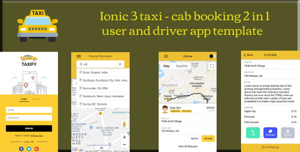 ionic 3 2 in 1 taxi cab booking user and driver app template Ionic Travel Booking &amp; Rent Mobile App template