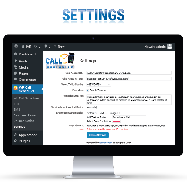 WP Call And SMS Scheduler Settings Page Image