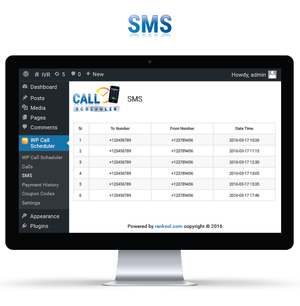 WP Calls And SMS Scheduler SMS Page Image