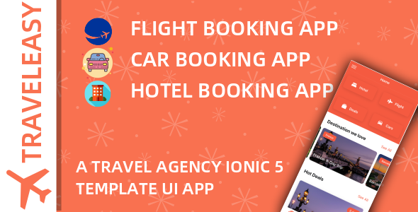 TravelEasy - A Travel Agency Theme UI App By Ionic 5 (Car, Hotel, Flight Booking) Ionic Multipurpose Mobile App template