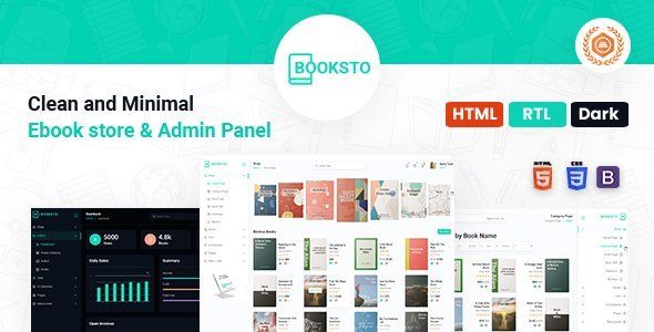 Booksto - Minimal Ebook Admin & Shop Template  Ecommerce Design App template