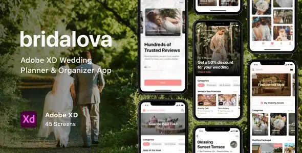 Bridalova - Adobe XD Wedding Planner & Organizer App   Design Uikit