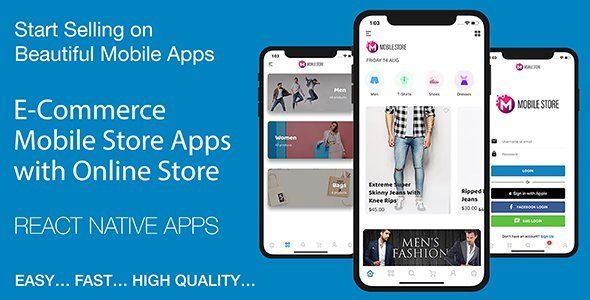 E-Commerce Mobile Store Apps with WooCommerce Online Store React native Ecommerce Mobile App template