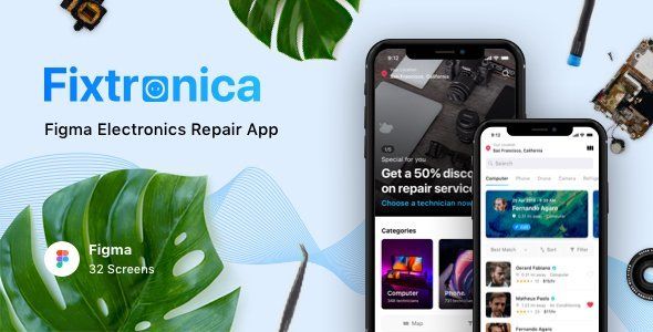 Fixtronica - Figma Electronics Repair App  Travel Booking &amp; Rent Design Uikit