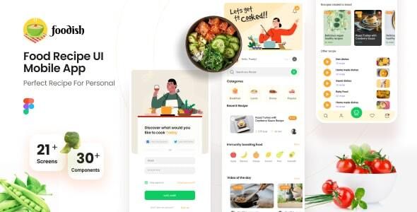 Foodish | Food Recipes Mobile App Figma Template  Food &amp; Goods Delivery Design App template