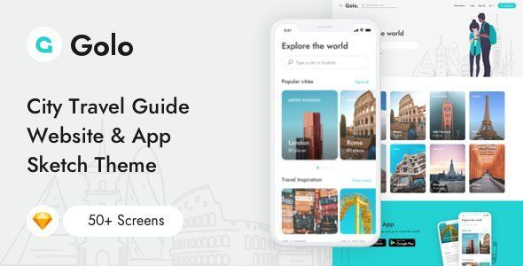 Golo - City Travel Guide Website & App Sketch Template  Travel Booking &amp; Rent Design Uikit