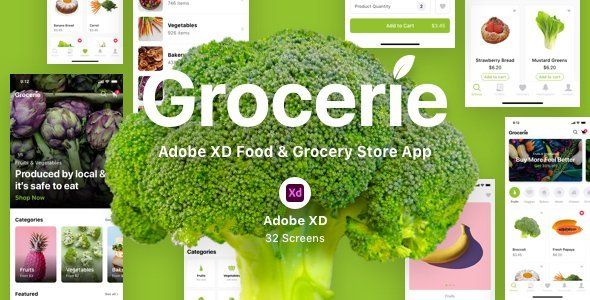 Grocerie - Adobe XD Food & Grocery Store App  Ecommerce Design Uikit