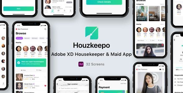 Houzkeepo - Adobe XD Housekeeper & Maid App  Travel Booking &amp; Rent Design Uikit