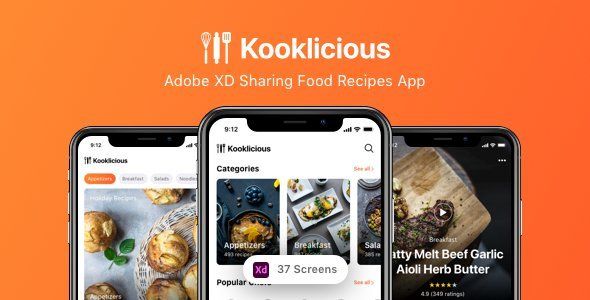 Kooklicious - Adobe XD Sharing Food Recipes App  Food &amp; Goods Delivery Design Uikit