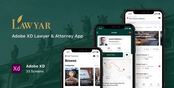Lawyar - Adobe XD Lawyer & Attorney App   Design Uikit