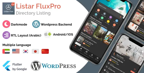 Listar FluxPro - mobile directory listing app for Flutter & Wordpress Flutter Ecommerce Mobile App template
