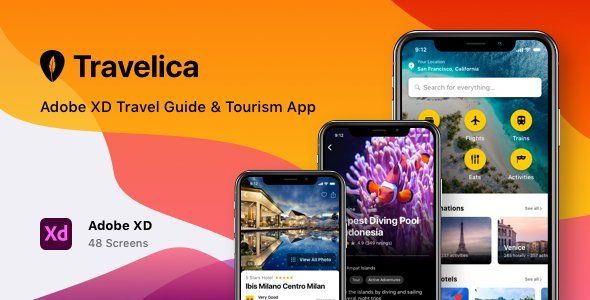 Travelica - Adobe XD Travel Guide & Tourism App  Food &amp; Goods Delivery Design Uikit