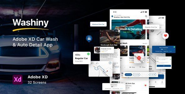 Washiny - Adobe XD Car Wash & Auto Detail App  Travel Booking &amp; Rent Design Uikit