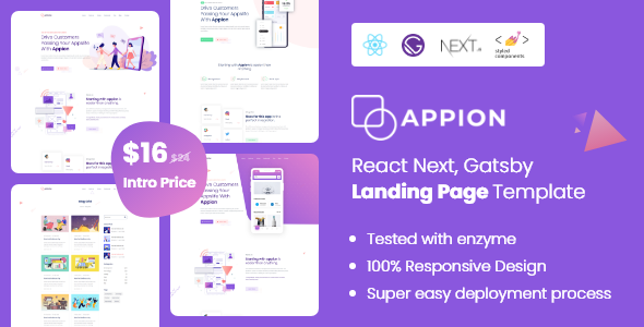 Appion - React Next Gatsby Landing Page Template  Developer Tools Mobile App template