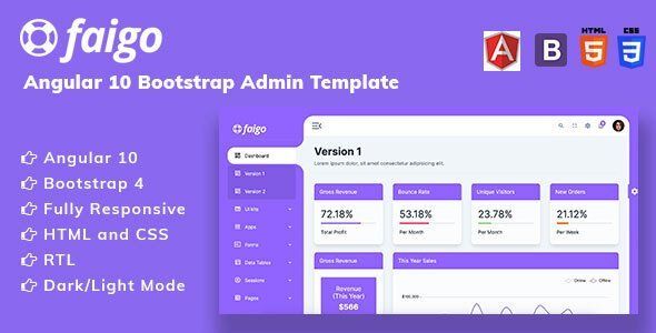 Faigo - Angular 10 Bootstrap 4 Admin Template   Design 