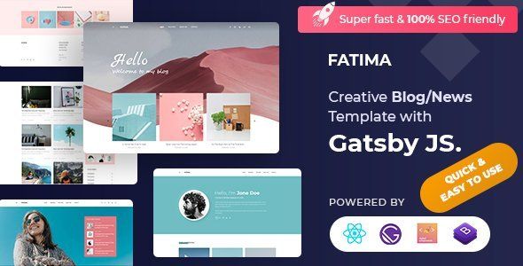 Fatima - Creative React Gatsby Blog Template  News &amp; Blogging Mobile App template