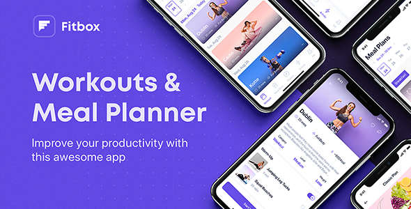 Fitbox - Workouts & Meal Planner UI Kit for Figma  Sport &amp; Fitness Design Uikit