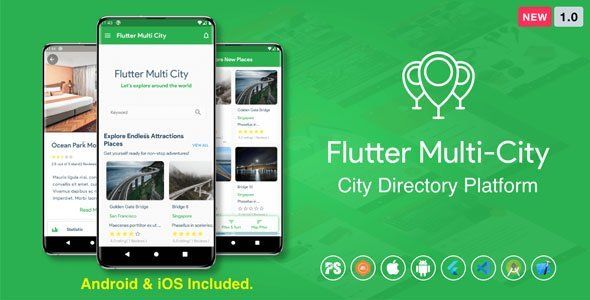 Flutter Multi City ( Directory, City Tour Guide, Business Directory, Travel Guide, Booking ) 1.0 Flutter  Mobile App template