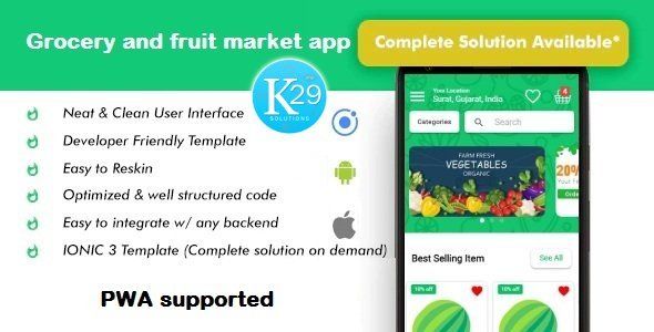 Grocery and fruit market ionic 3 app template (Android - IOS - PWA) Ionic Ecommerce Mobile App template
