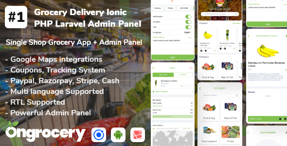 Grocery ecommerce delivery app with admin panel | Android | Ios Ionic Ecommerce Mobile App template