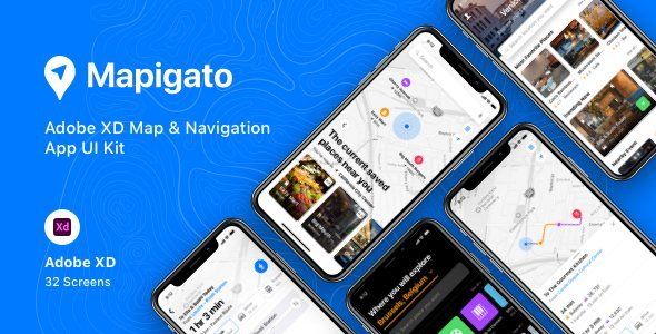 Mapigato - Adobe XD Map & Navigation App UI Kit  Travel Booking &amp; Rent Design Uikit