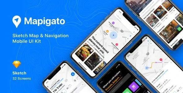 Mapigato - Sketch Map & Navigation Mobile UI Kit  Travel Booking &amp; Rent Design Uikit