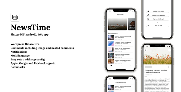 NewsTime - Flutter News App for WordPress Flutter News &amp; Blogging Mobile App template