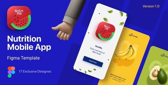 NutriMe | Online Nutrition Info Mobile App and Landing Page Figma Template   Design Uikit