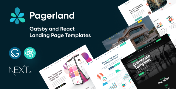 Pagerland - React and Gatsby Landing Page Templates   Mobile App template