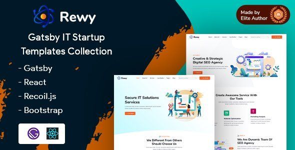 Rewy - Gatsby React IT Startup Template   Mobile App template