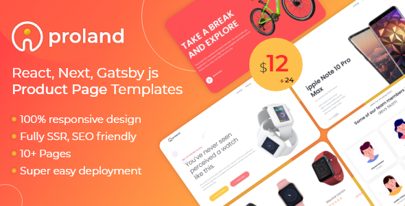 iProland – React Gatsby & Next Product Landing Page Template   Mobile App template