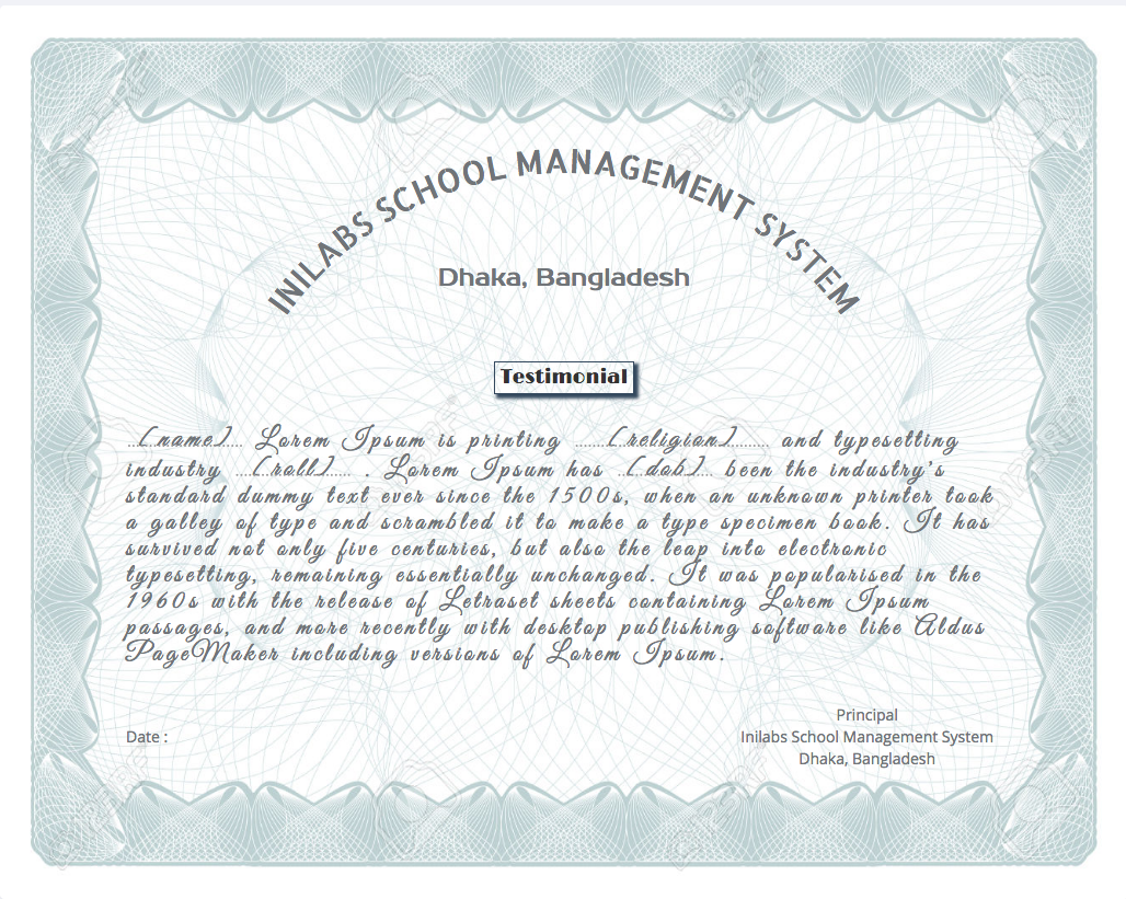 iNilabs School Management System Express - Certificate Template and Print