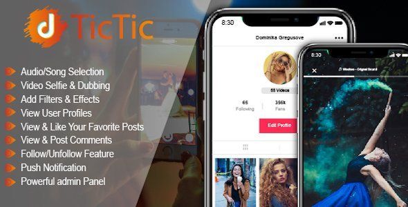 TicTic - Android media app for creating and sharing short videos Android Music &amp; Video streaming Mobile App template