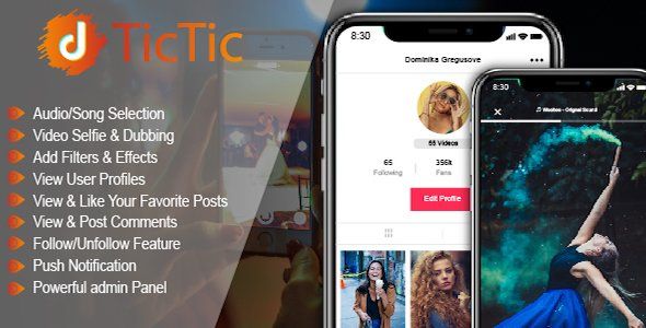 TicTic - IOS media app for creating and sharing short videos Android Music &amp; Video streaming Mobile App template