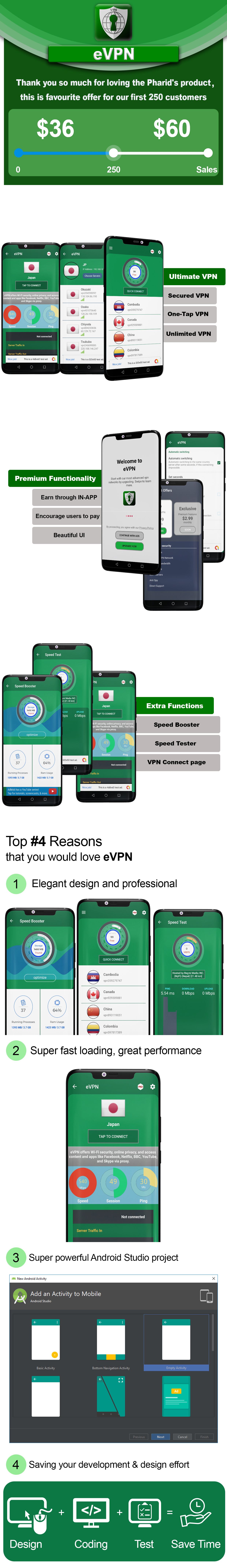 eVPN - Free Ultimate VPN | Android VPN, Billing, Phone Booster, Admob / Push Notification - 3