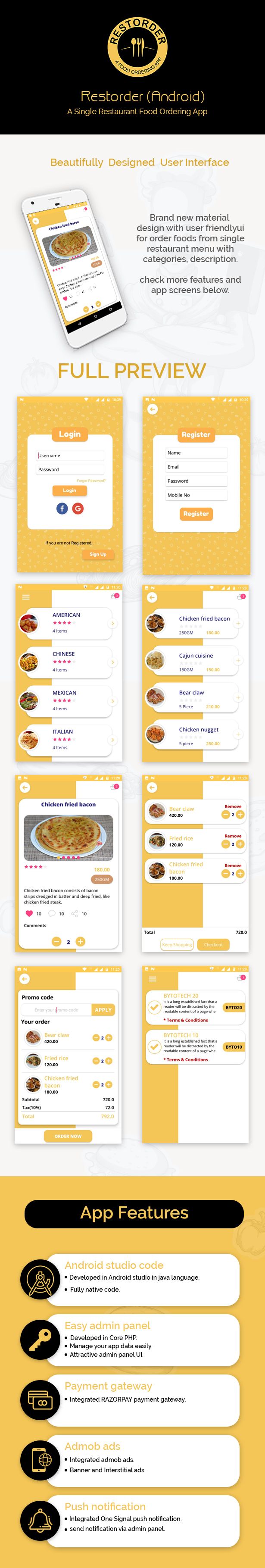Restorder (Android) - A single restaurant food ordering app. - 2