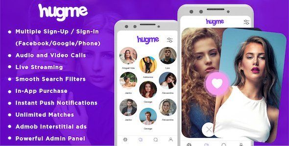 Hugme - Android Native Dating App with Audio Video Calls and Live Streaming Android Music &amp; Video streaming Mobile App template