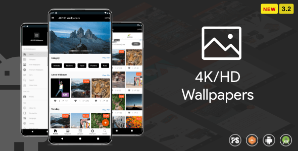 4K/HD Wallpaper Android App ( Auto Shuffle + Gif + Live + Admob + Firebase Noti + PHP Backend) 3.2 Android  Mobile App template