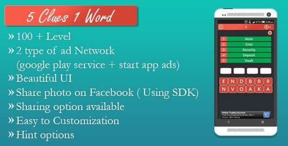 5Clues1Word - Word Game Android Game Mobile App template