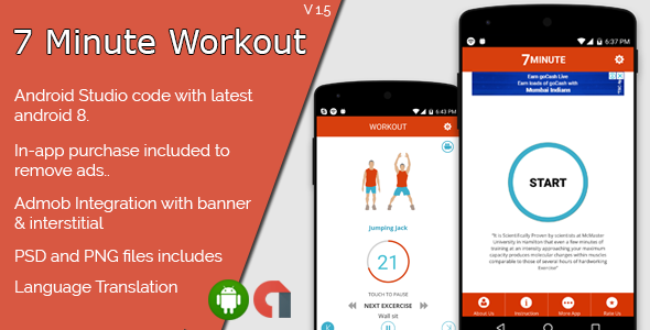 7 Minute Workout Android Full Application Android Sport &amp; Fitness Mobile App template