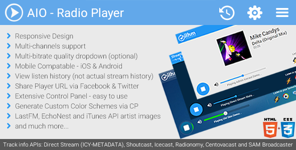 AIO Radio Station Player - Shoutcast, Icecast and more Android Music &amp; Video streaming Mobile App template