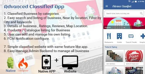 Advance Classified Search Engine App + Web Android  Mobile App template