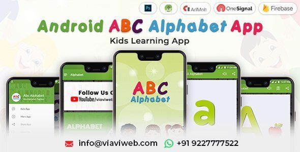 Android ABC Alphabet App - Kids Learning App Android Books, Courses &amp; Learning Mobile App template