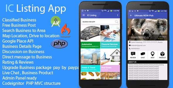 Android App - IC Listing Classified Search Engine Android  Mobile App template