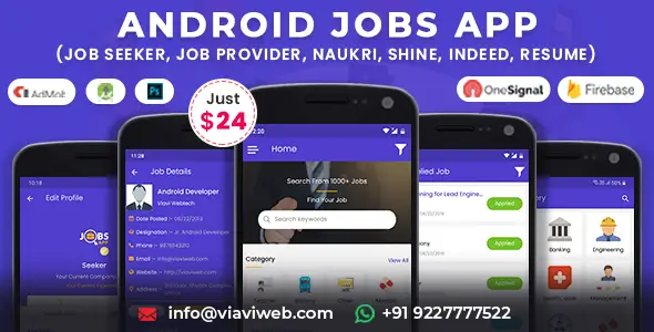 Android Jobs App (Job Seeker, Job Provider, Naukri, Shine, Indeed, Resume) Android Books, Courses &amp; Learning Mobile App template
